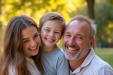 Potret keluarga yang gembira di sebuah taman